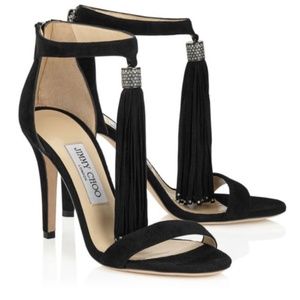 Jimmy Choo Viola Suede Tassel Sandal, Black